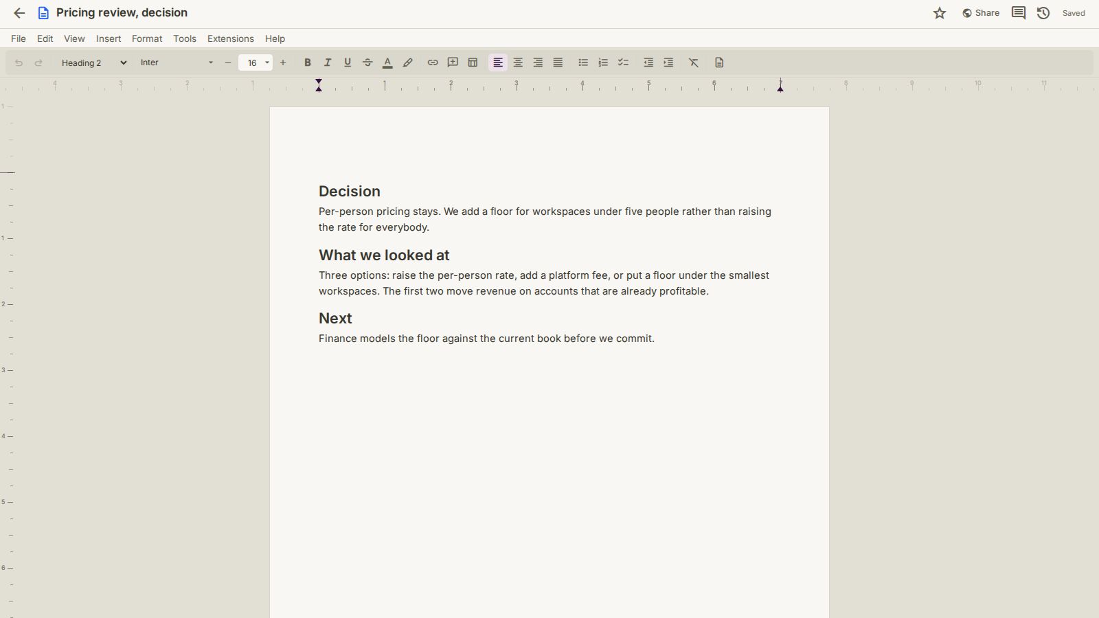A full page editor with comments and history